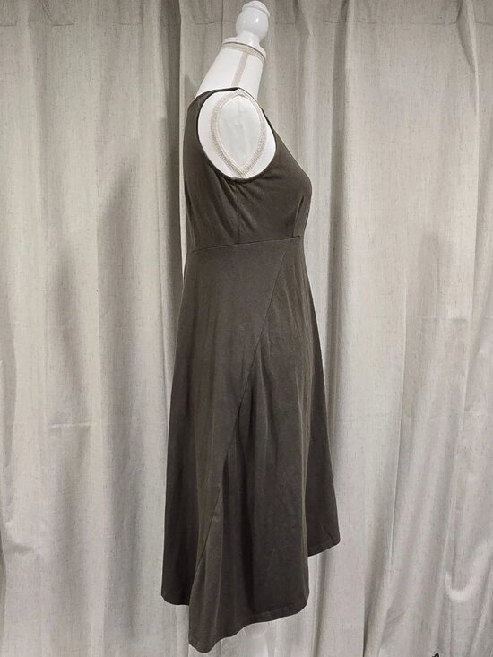 Eileen Fisher Petite Olive Green V Neck Sleeveless Flare Indie Forest Dress - Picture 2 of 5